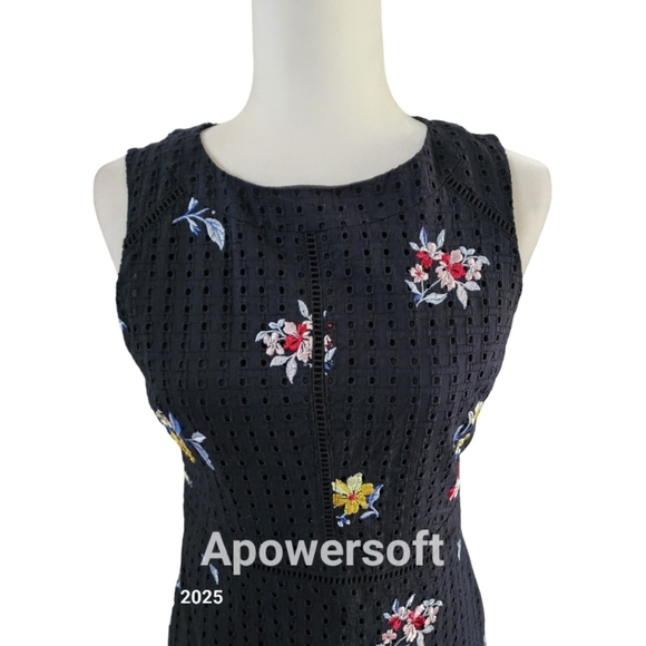 Ann Taylor Floral Embroidered Eyelet Sheath Black Dress - Picture 2 of 9